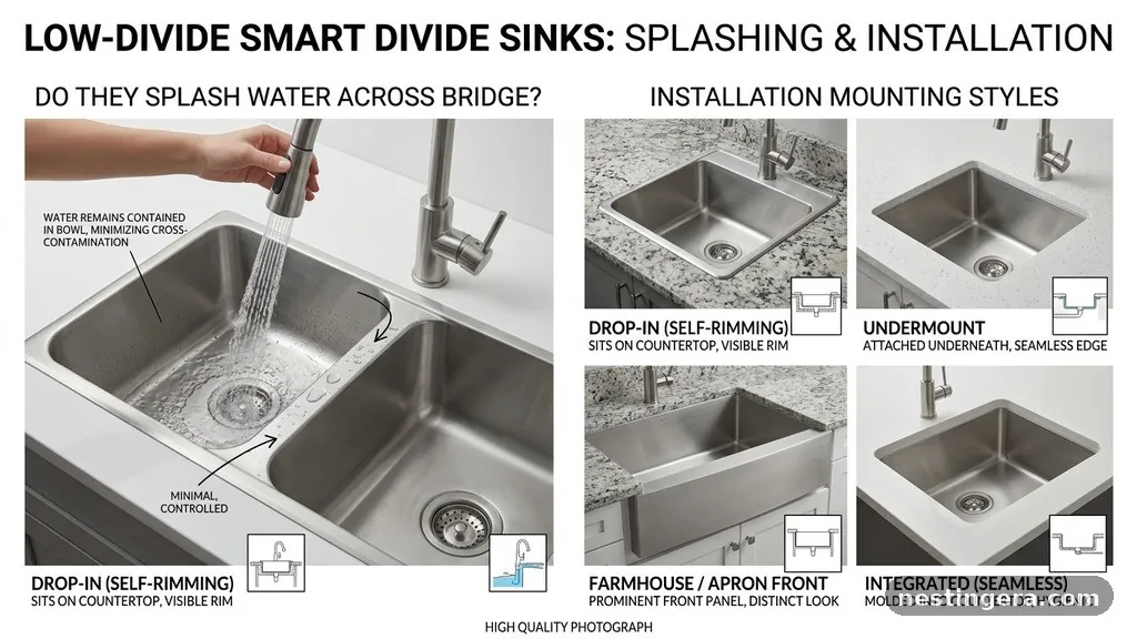Installation and Mounting Styles - Low-Divide (Smart Divide) Sinks: Do They Splash Water Across the Bridge?